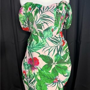 Tropical Floral Strapless Dress